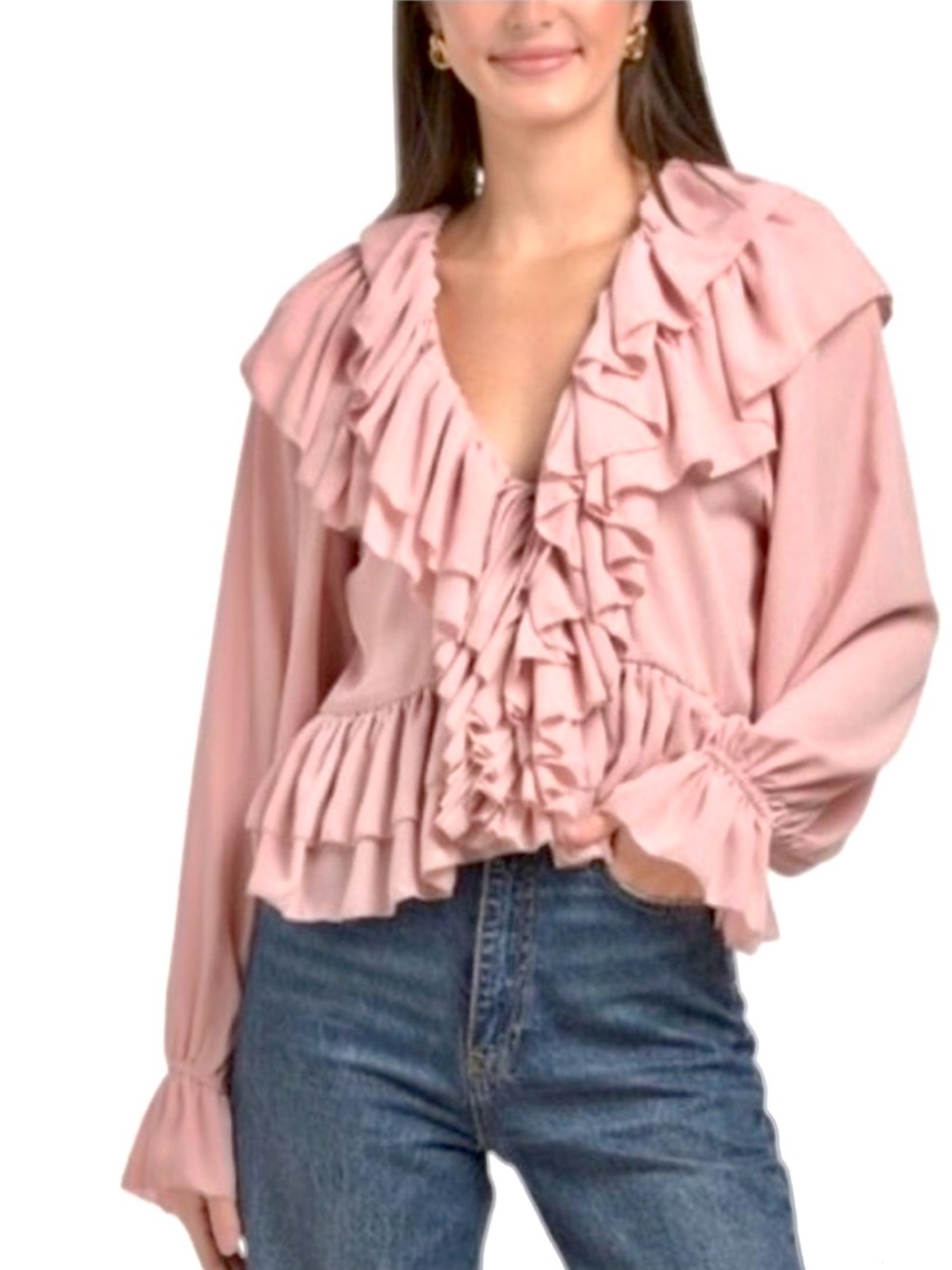Torn by Ronny Kobo Rhea Ruffle Peasant Blouse XS Peplum Romantic Feminine NWT